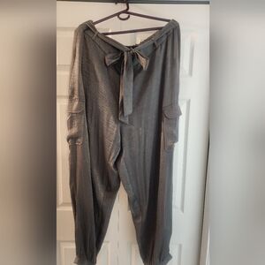 Ashley Stewart Gray Cargo Pants with Tie Waist